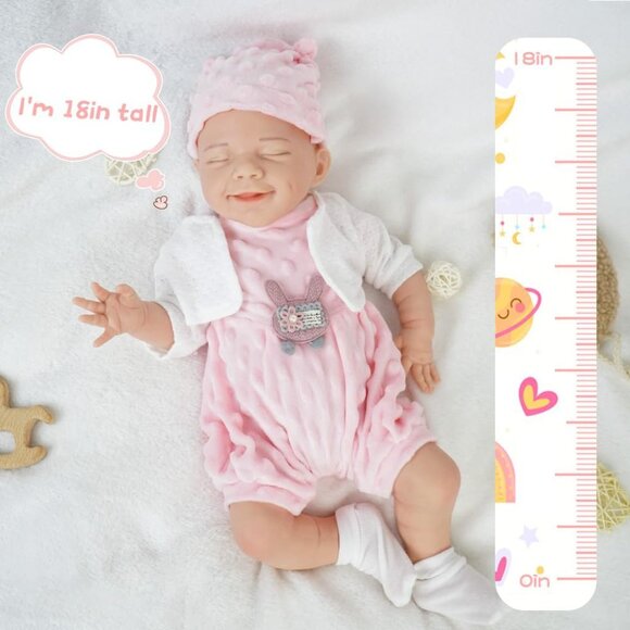 🆕18Inch Realistic Full Body Silicone Reborn ivory White Baby Girl Smiling Dolls - Picture 9 of 12